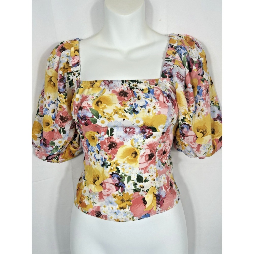 Unbranded Puff Sleeve Floral Milkmaid Top Size S Spring Coquette Romanticā Femme